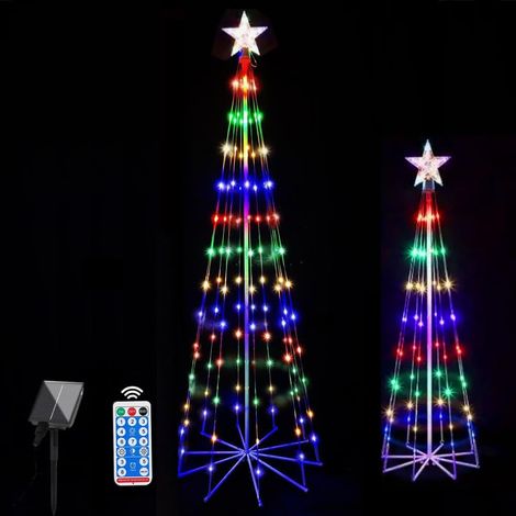 Guirlande lumineuse pour sapin de Noël avec cimier d'arbre, étoile de sommet alimentée par énergie solaire, 8 modes, minuterie, 1,8 m + 1,2 m, lumières LED étanches coniques pour intérieur ou (1/5)