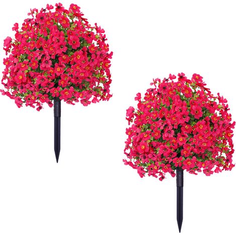Lot de 2 boules de buis artificielles avec fleurs colorées, piquets de sol, résistantes aux UV, pour jardin, cour, patio, Jaune (1/5)