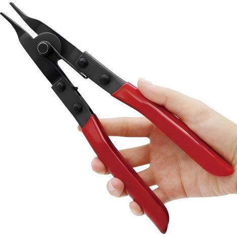 Pince à Circlips - Plate Et étroite - 225mm - Pour Circlips Externes Sans illet - Pour Transmission/Différentiel/Frein - Poignée Caoutchouc Antidérapante - Pour Mécaniciens Auto - Noir/Rouge - 225mm ( (1/5)