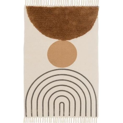 Tapis - JUANIO - À franges avec pompons - Beige - 180 x 120 cm - 50% Coton/50% Polyester (1/3)