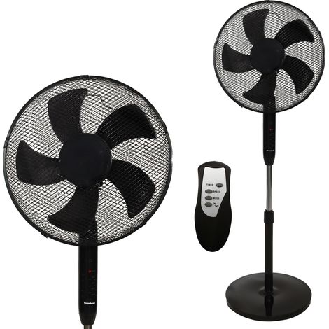 Ventilatore da pavimento, ventilatore a piantana, 5 pale, potente, silenzioso, timer, telecomando, 3 modalità, regolabile, 45W, nero, Bauerkraft