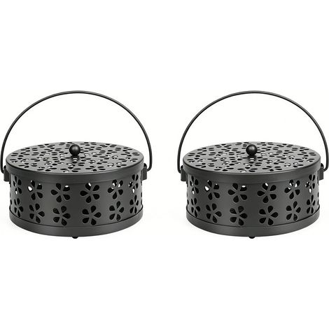 2-teiliger Halter für Mückenschutzspiralen aus Eisen, hohles Katzenkrallen-Design, 13,5 cm Durchmesser, tragbar mit 2 Bürsten, für Camping, Reisen und Wandern (Schwarz)