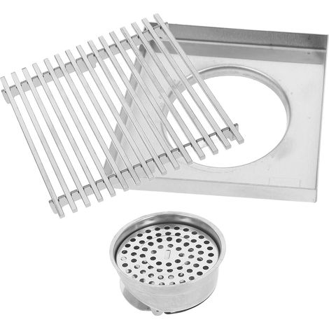 Siphon Grille à Barres en Acier Inoxydable 304 de Sol Carré Argenté, Construction à Barres Pleines, Réduit les Odeurs Désagréables, pour Petits Jardins et Aménagements (1/5)