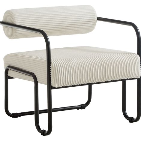 Lounge-Sessel aus Corduroy mit Zylindrischer Rückenlehne und Metallgestell, Beige 75.5 × 69 × 35 cm (1/5)