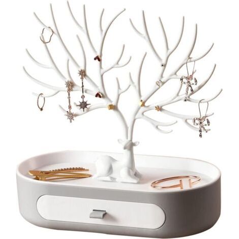 Arbre a Bijoux Support,Porte Bijoux Femme Niveaux Avec Tiroirs,Porte Boucles D'oreilles,Presentoir a Bijoux Porte Bague Bracelet Boucle D'oreilles Support Collier 21x26x13CM