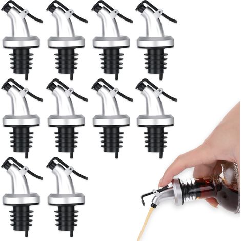 Lot de 10 becs verseurs pour flacons d'huile et de condiments - becs anti-fuites - distributeur d'huile - argent et noir