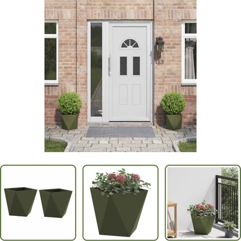 Terrassenpflanzer - Pflanzkübel 2 pcs Olive Grün 30 x 30 x 30 cm Stahl (1/5)