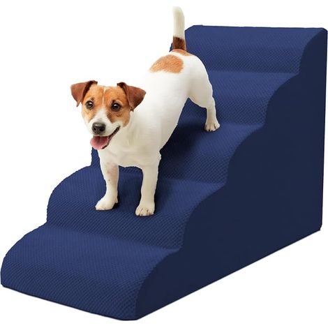 Stairs for Dogs and Cats, H62 cm, with Washable Cover High Density Foam Bed, Living Room Sofa, Large Ladder Elderly Injured Animals (Bleumarine 5 Steps) (1/5)