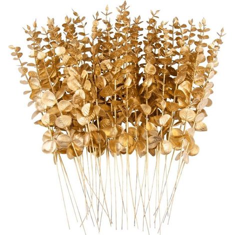 36 Pcs Décorations De Plantes D'eucalyptus Artificielles Branches D'eucalyptus Artificielle Faux Eucalyptus Feuilles Faux Plante Tiges D'eucalyptus pour Mariage Maison Cuisine Décoration, Or (1/5)