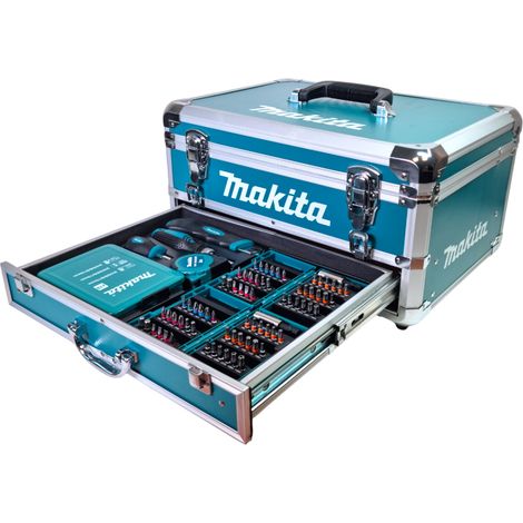 Valigetta Makita X9 in alluminio con cassetti + set di accessori da 96 pezzi