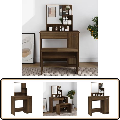 Coiffeuse avec miroir Chêne marron 86,5x35x136 cm - Coiffeuse - Meuble De Salle De Bain - Table De Maquillage - Vanity - Commode (1/5)