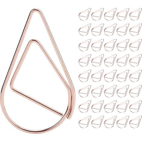 40Pcs Water Drops Shape Paper Clips Rose Gold Cute Pins for Office File Classification (1/5)