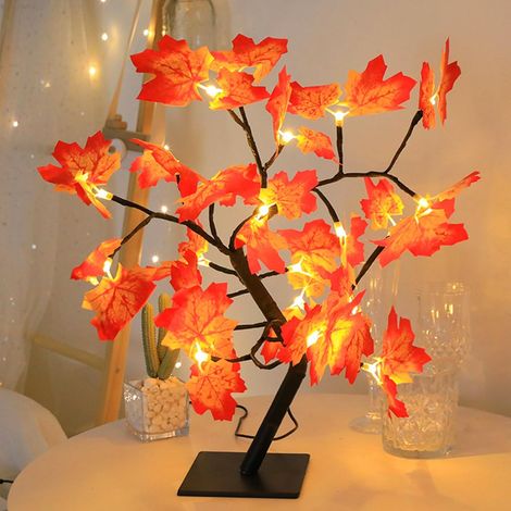 Luces de árbol de hojas de arce con 24 LED blancos, 50 cm, para decoración otoñal, Acción de Gracias, Navidad y decoración del hogar.
