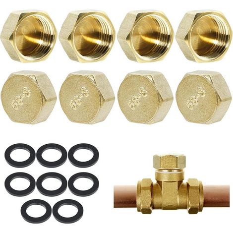 Lot de 8 bouchons d'obturation en laiton de 1,27 cm, capuchons hexagonaux femelles, bouchon d'arrêt femelle, valve de purge de radiateur, bouchon d'obturation pour robinet de valve de radiateur de (1/5)