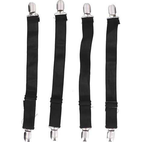 Lot de 4 attaches élastiques réglables pour draps-housses, clips de fixation noirs (1/5)