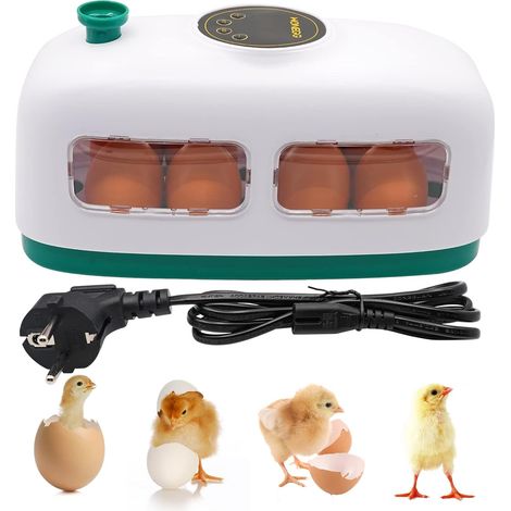 Brutkasten für 8 Eier, Hühnereier-Inkubator, Brutkasten für Hühner, Enten, Wachteln, Brutkasten in Zugform mit LED-Beleuchtung zur Eierbeobachtung