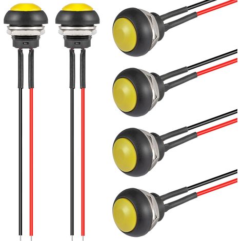 Bouton Poussoir 12MM Etanche Interrupteur Jaune Mini Rond Réinitialisation Push Boutons ON OFF Micro Momentané Electronique Commutateurs avec Fil (6 Pièces) (1/5)