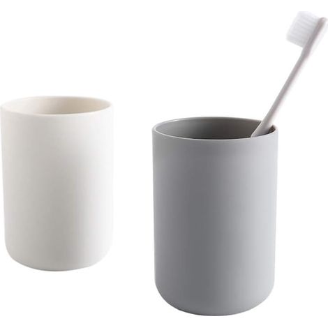 Ensemble de gobelets réutilisables : 2 couleurs (gris et blanc) – gobelets en plastique sans marque, compatibles lave-vaisselle, gobelets pour brosse à dents