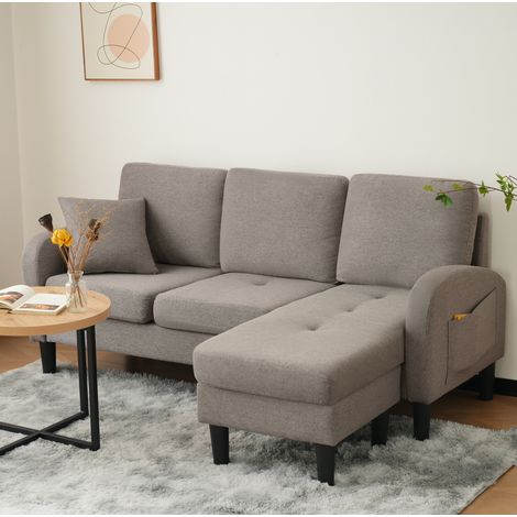 Modulares Sofa 166x118x77 cm aus Leinen-Baumwollstoff Vintage Grau, umstellbare Chaiselongue (1/5)