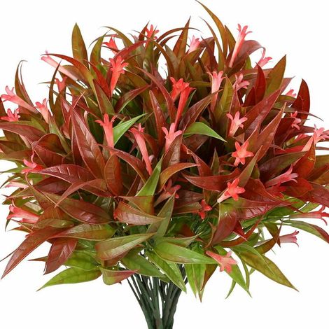 Fleurs Artificielles 8PCS Faux Spray Rouge Morning Glory Plantes Arbustes Bouquet de Verdure pour Votre Maison Cuisine Table Centres Arrangements Intérieur Extérieur Automne Décorations, Rouge (1/5)