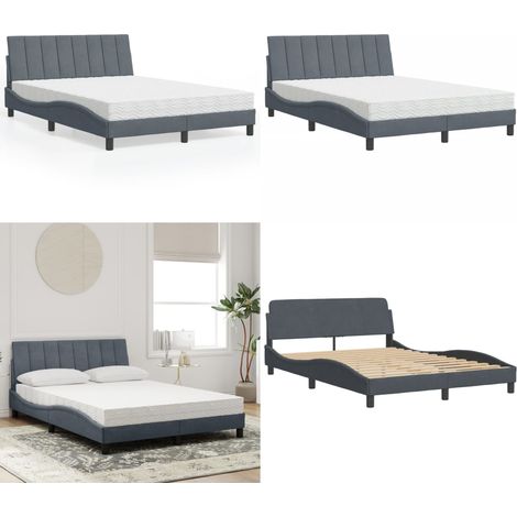 Lit avec matelas gris foncé 140x200 cm velours - Lit Double - Lit Capitonné - Lit Design - Lit Velours - Literie - Home & Living (1/5)