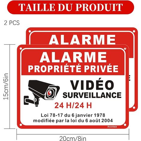 Panneau Alarme Vidéo Surveillance, 20x15 cm, Aluminium (1/3)