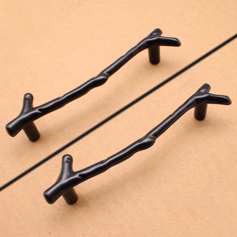 Lot de 2 poignées de porte en forme de branche, poignées de meuble en forme de T, pour porte de jardin en bois (noir, motif dendritique), entraxe 96 (1/5)