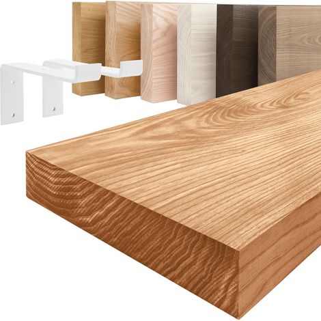 LAMO Manufaktur étagère murale en bois massif, bord régulier, étagère de rangement Original, bois foncé / équerre blanche 120cm, LWG-01-A-004-120ZW