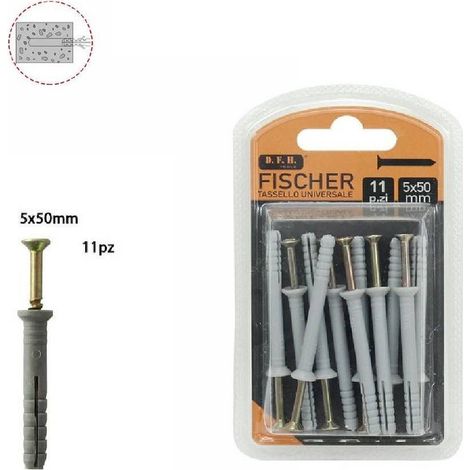 TrAdE Shop Traesio - Set 11 Pz Tassello Fisher Universale Viti Chiodi Gancio Tasselli 5 X 50 Mm 69046 -