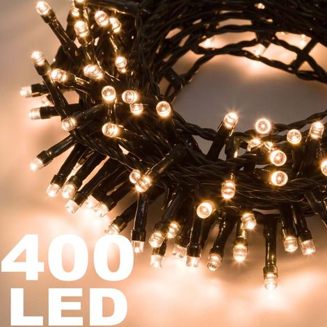 TrAdE Shop Traesio - Catena Luminosa 400 Luci Led Lucciole Bianco Caldo Controller 8 Funzioni Interno -