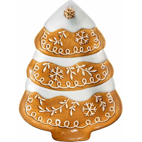 Piatti natalizi decorativi in ceramica a forma di albero di Natale pan di zenzero con decori a rilievo