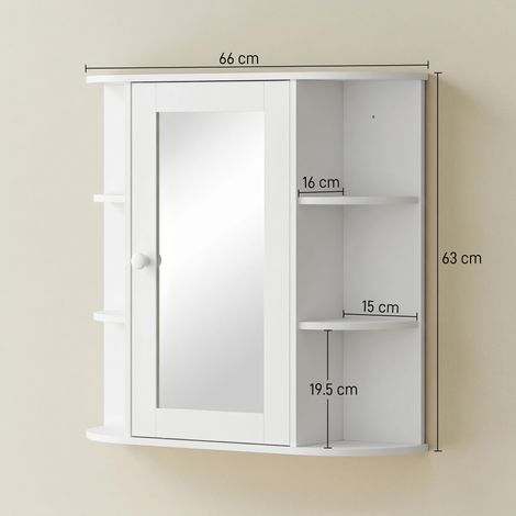Armoire de salle de bain avec miroir, 6 étagères ouvertes, 2 étagères fermées, 66 x 17 x 63 cm, armoire de salle de bain avec miroir, armoire murale en verre, blanche (1/5)