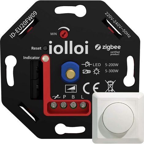 Zigbee Variateur d'intensité 5-200 W, 230 V à coupure de phase pour lampes LED et halogènes à intensité variable, compatible avec Hue (1/5)
