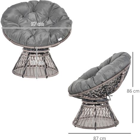 Fauteuil Papasan, fauteuil en osier avec coussin, rotin 360°, gris, L 87 x P 97 x H 86 cm (1/5)
