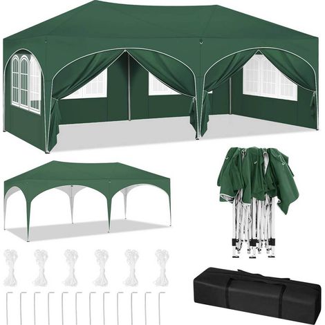 CHICFURN Pabellón de jardín 583x293 cm de metal verde con 6 paredes desmontables, altura regulable (1/5)