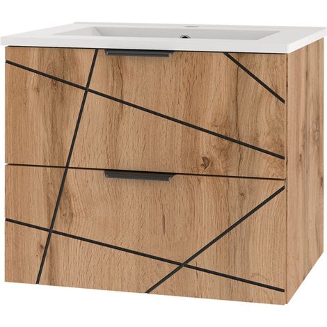 Waschtisch 60cm Teren mit 2 Schubladen, Holzoptik (1/5)