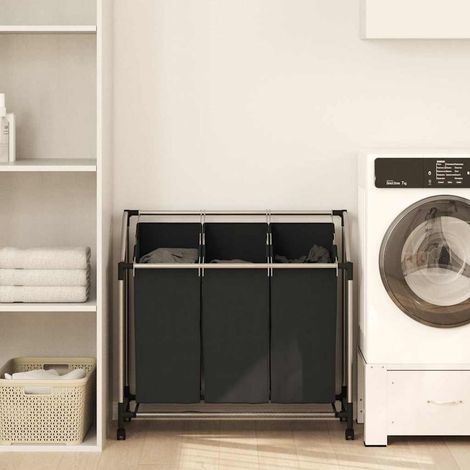 vidaXL Trieuse à linge avec 3 sacs Noir Acier (1/5)