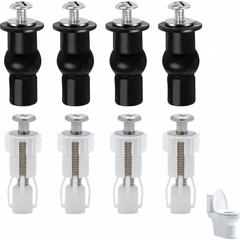 Lot de 8 Charnière Vis Nylon WC, Vis Fixation Abattant WC Fixations, Vis de Montage pour Siège de Toilette avec Charnières en Acier Inoxydable pour WC, Couverture toilette fixation trou 14 à 17 mm (1/5)