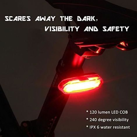 Feu arrière vélo Wotumeo® rechargeable USB LED COB puissante 120 lumens - Rouge (1/3)