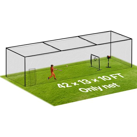VEVOR Baseball-Schlagkäfig 1270x390x308 cm, Freistehender Tragbarer Schlagkäfig mit 30-lagigem & Geknotetem HDPE & Karabinerhaken, Übungsnetz für Outdoor Indoor Garten (NUR NETZ) (1/5)