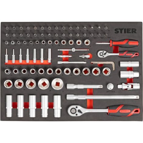 Jeu de 92 douilles 1/4" 1/2" STIER dans garniture en mousse souple (EVA) (1/4)