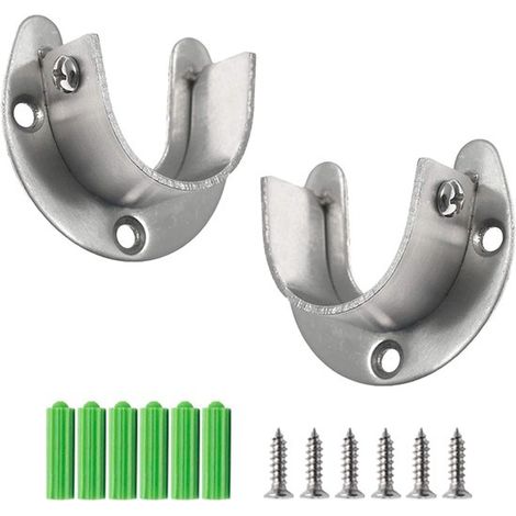 Soporte para barra de armario, paquete de 2, barra de cortina, barra de ropa, soporte para barra, apto para barras de ropa de hasta 21 mm, barras de cortina de ducha, 41 x 47 mm, plateado (1/5)