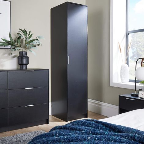 Phoenix Wardrobe 1 Door Space Saving Black Home Bedroom Clothing Storage Unit (1/5)