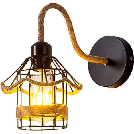 Applique murale en corde de chanvre tressée, lampe en rotin tressé, texture tissée à la main, structure compacte, lumière chaude (1/5)