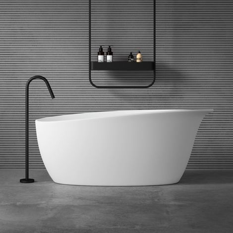 doporro Freistehende Design-Badewanne Vicenza906 175x81x73cm mit Überlauf aus Gussmarmor in Weiß matt, 248Liter (1/5)