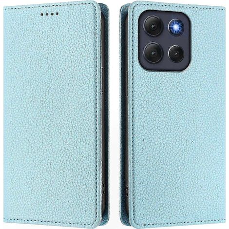 Étui de téléphone Moto G86 5G en cuir grainé rose, portefeuille avec protection RFID, coque anti-puce avec fermeture magnétique (1/5)