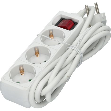 Jandei - Alargadera 3 tomas con Interruptor, Blanco, 2 metros