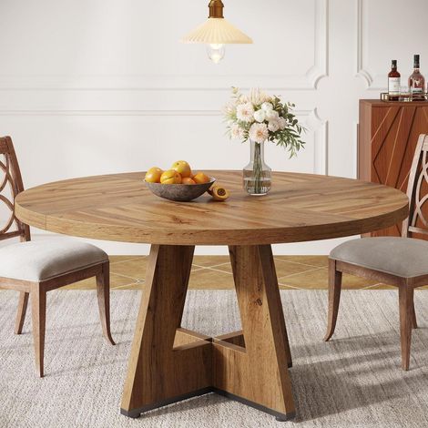 Runder Esstisch 120 cm für 4 Personen, Bauernhausstil mit Holzoptik (1/5)