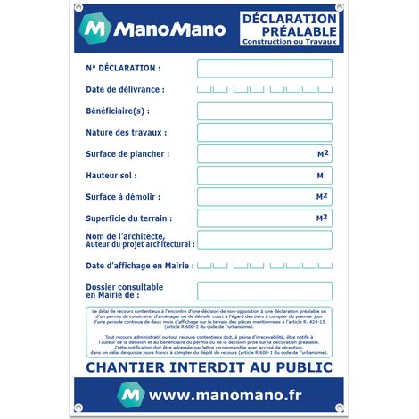 Signaletique.Biz France – Panneau déclaration préalable de construction avec œillets – Marqueur noir inclus – Résistant aux intempéries – Visibilité optimale