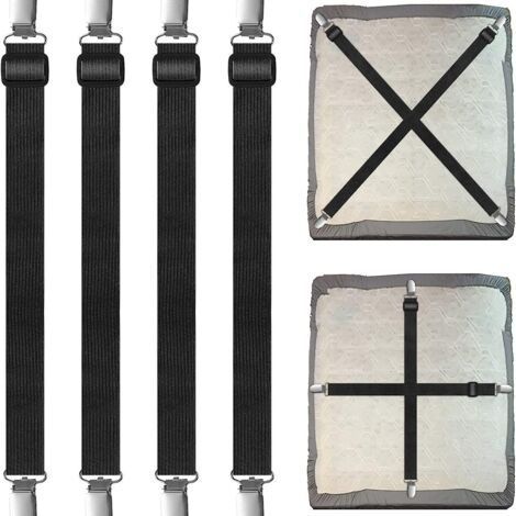 4Pcs (30cm à 120cm) Tendeur Drap Housse Lit Drap Réglable,Tendeurs de Maintien,Convient à Tous Lits et Matelas,Noir (1/4)